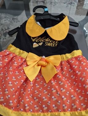 Bootique Black, Yellow & Orange Candy Corn Dog Dress
